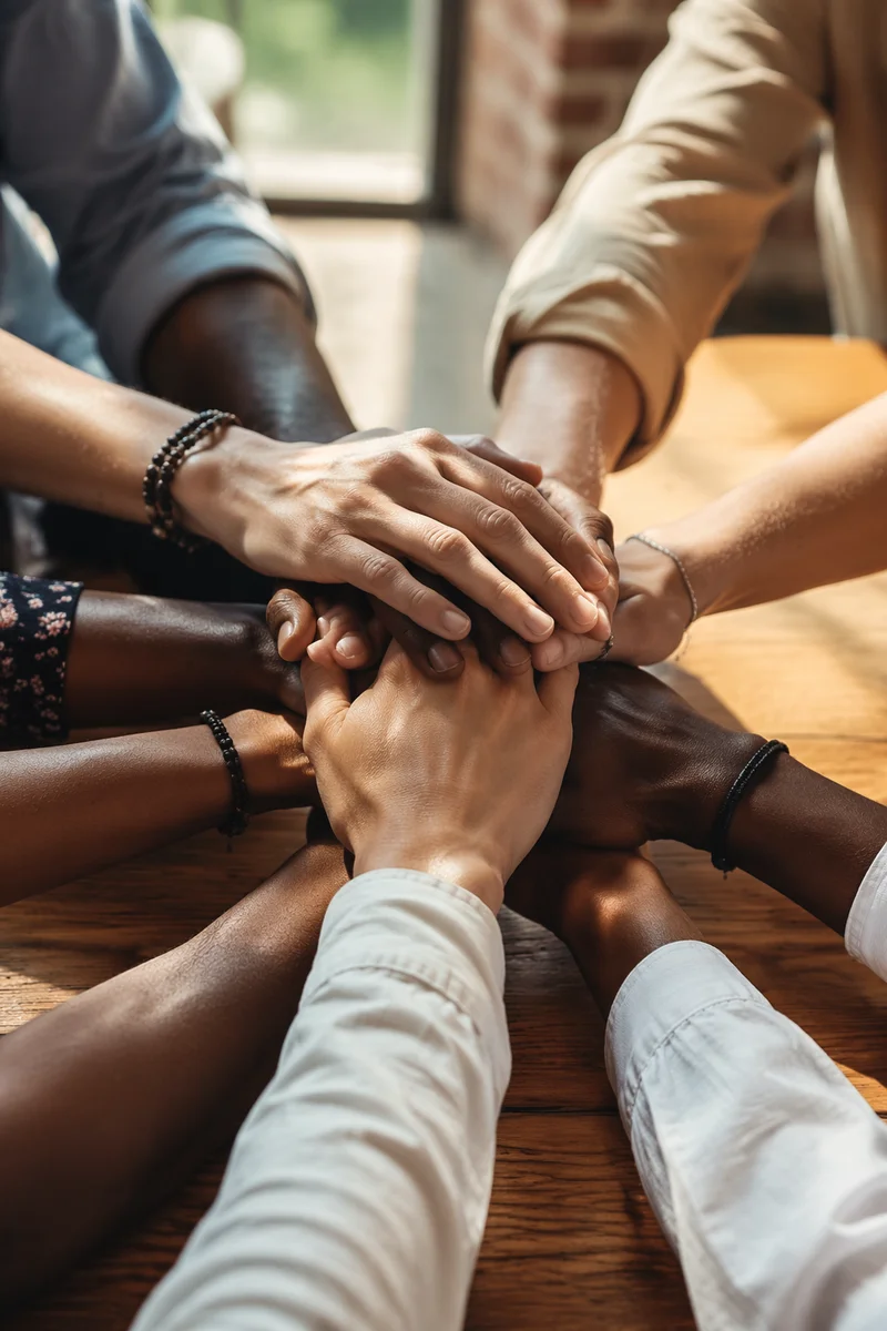 Diverse Hands Stacked in Unity Circle
