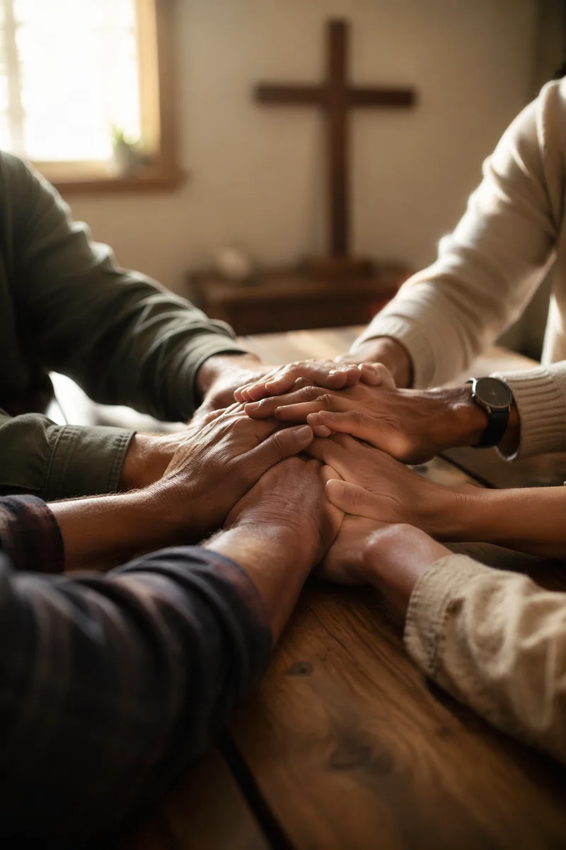 Diverse Hands United in Chapel Prayer