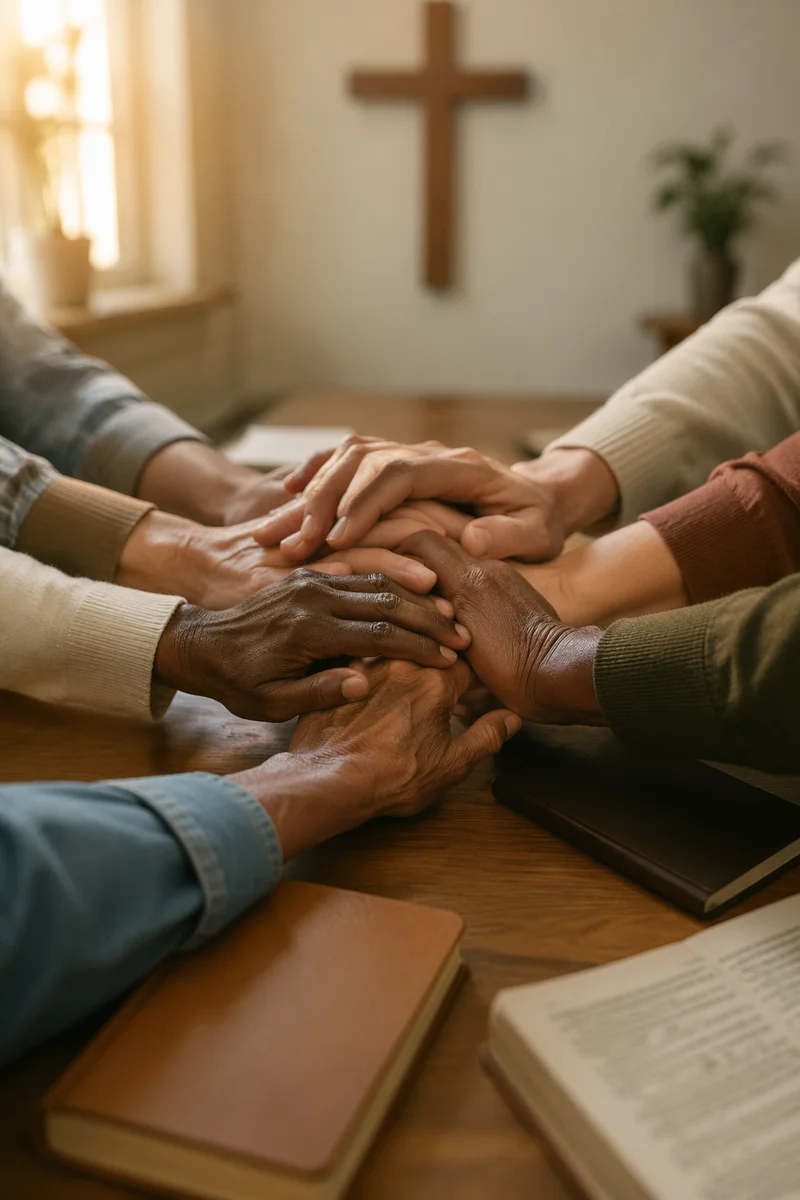 Diverse Hands United in Prayer Room
