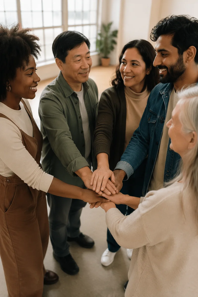 Diverse Hands Stacked in Unity Circle