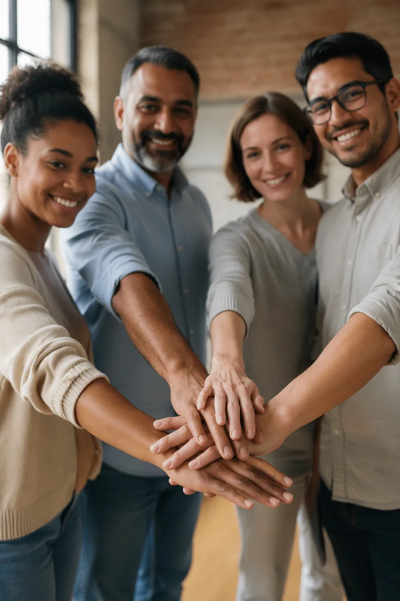 Diverse Coworkers Stacking Hands in Unity