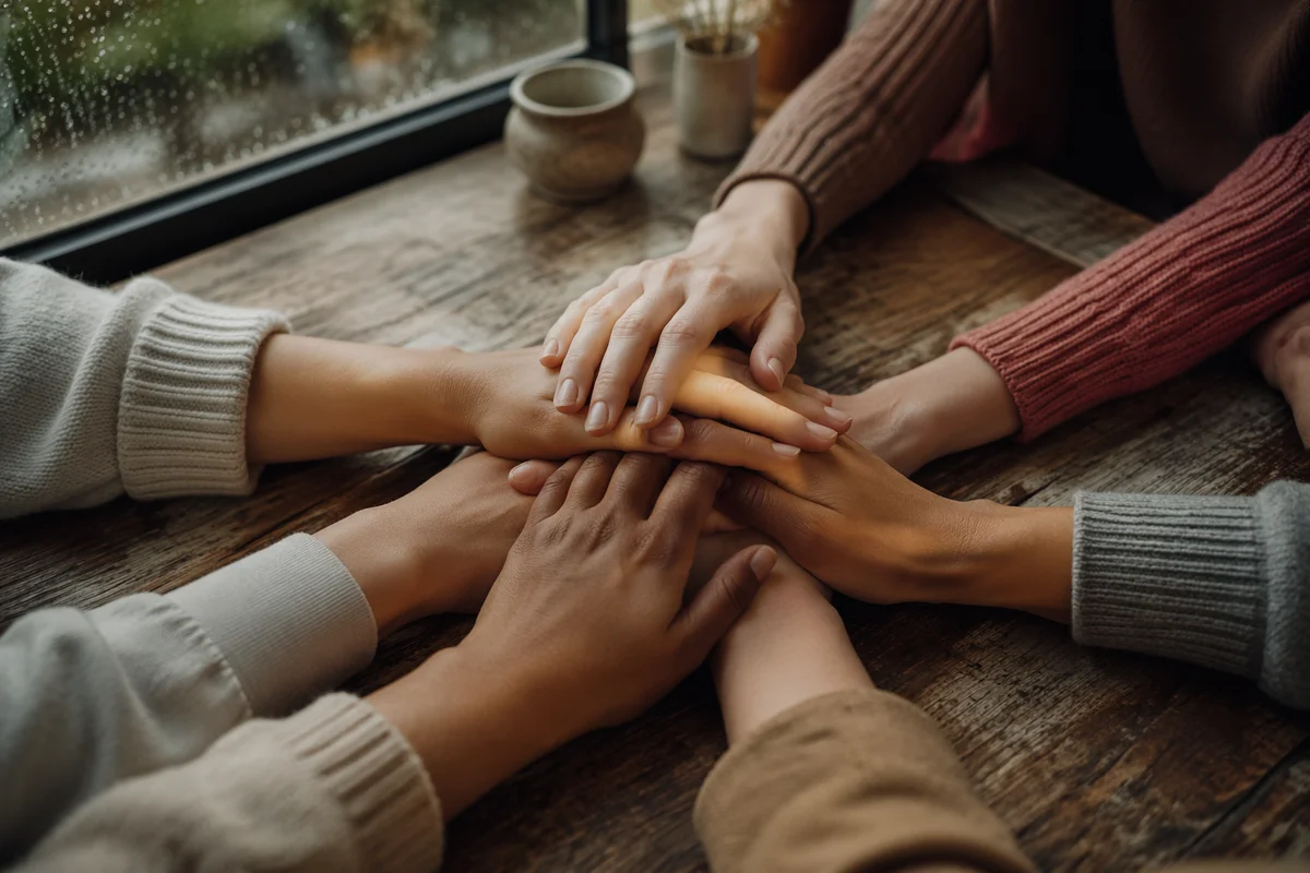 Diverse Hands Stacked in Hopeful Unity
