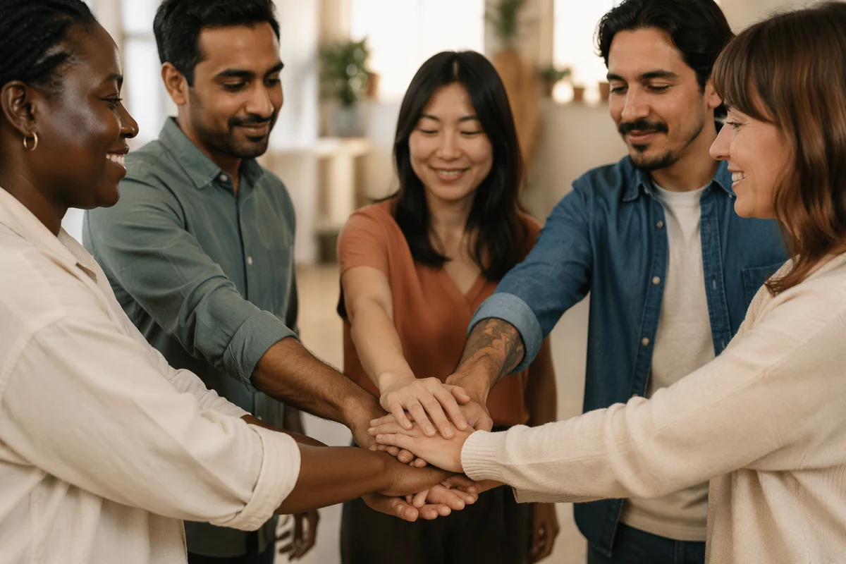 Diverse Hands Stacked in Unity Circle