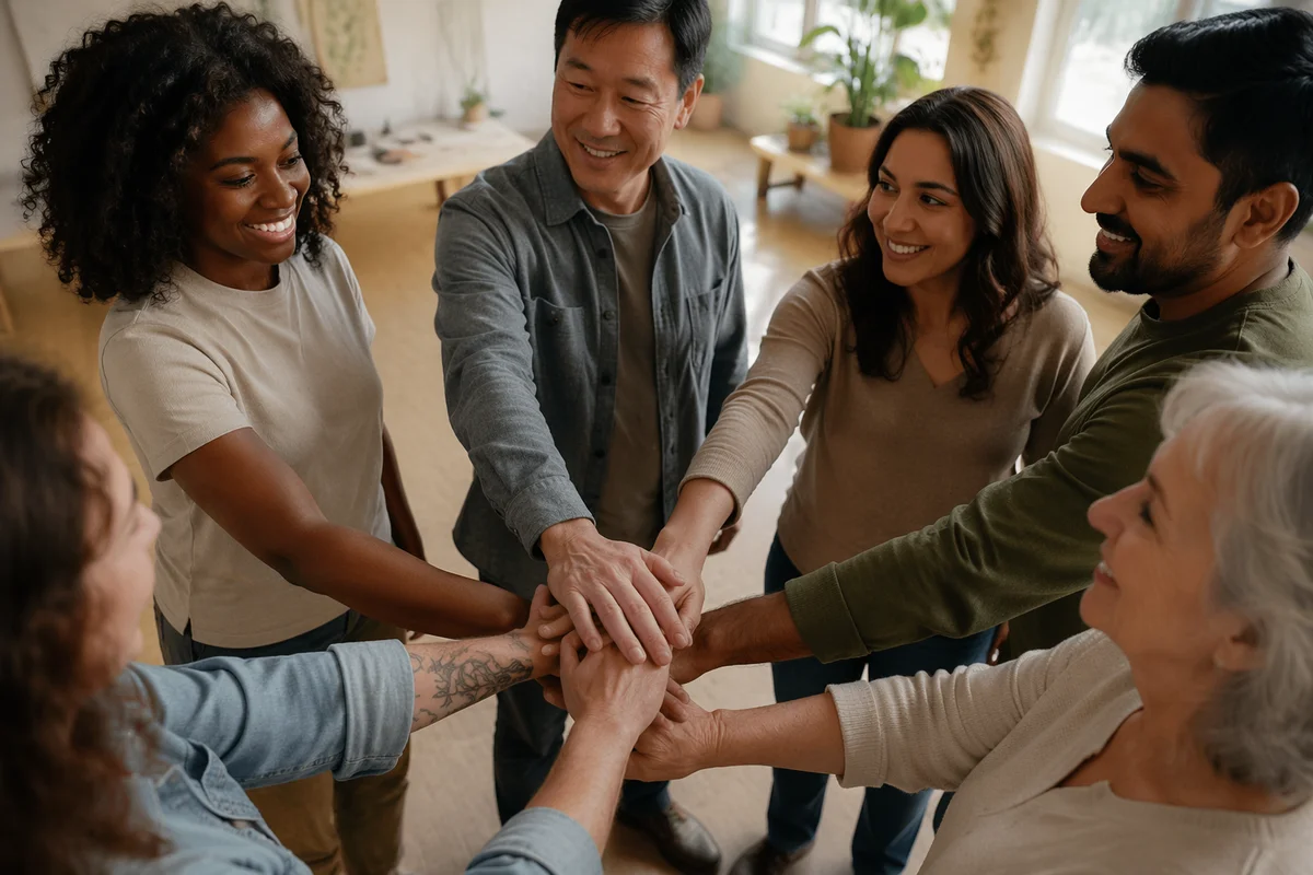 Diverse Adults Stacking Hands in Unity