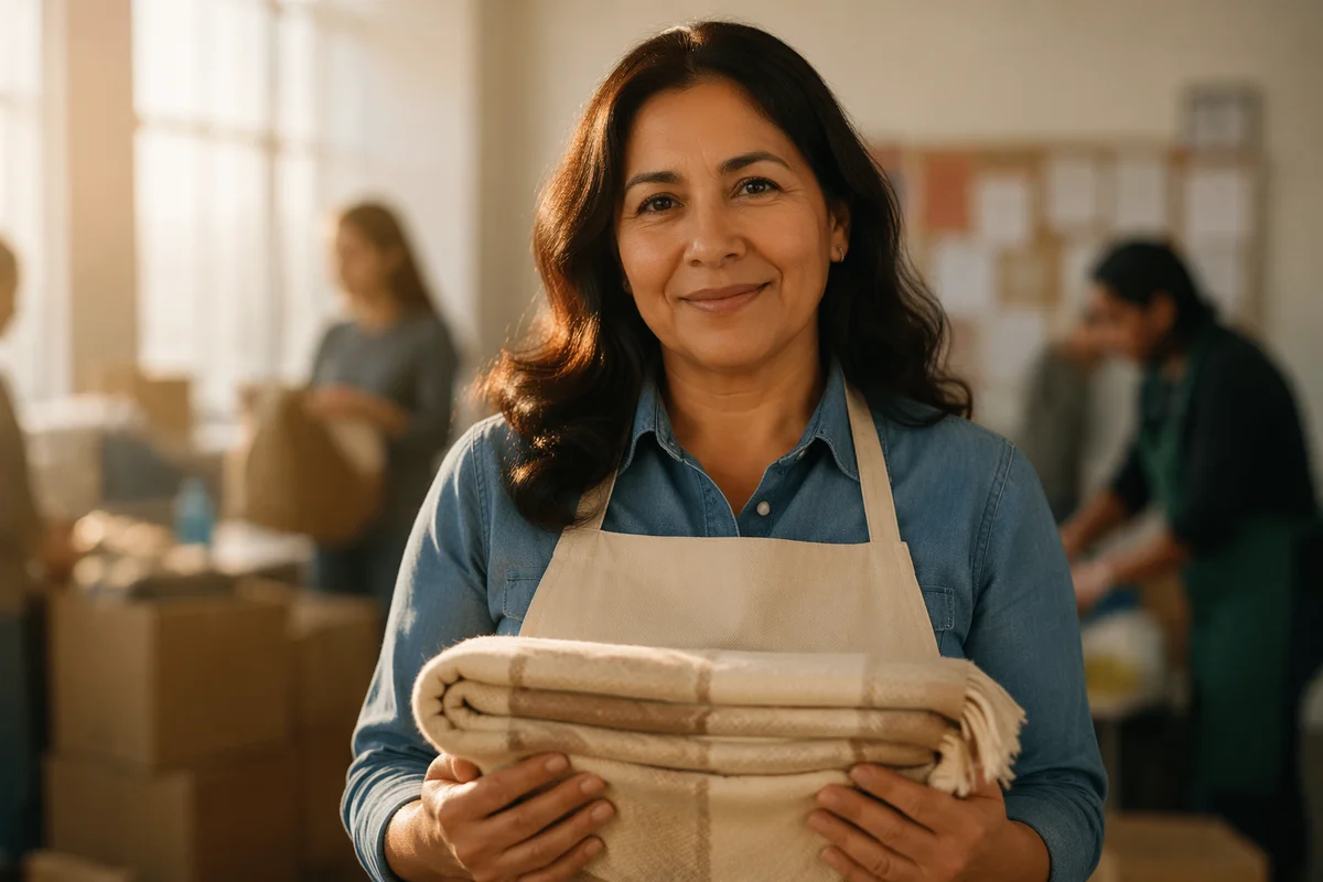 Warm Portrait of Volunteer Holding Blanket