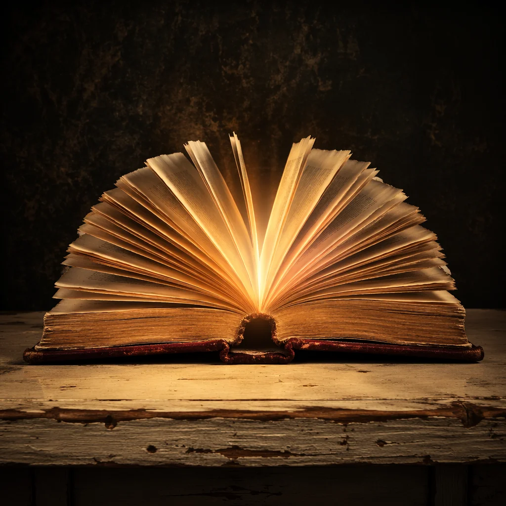 Wisdom Light Rising from Antique Open Book