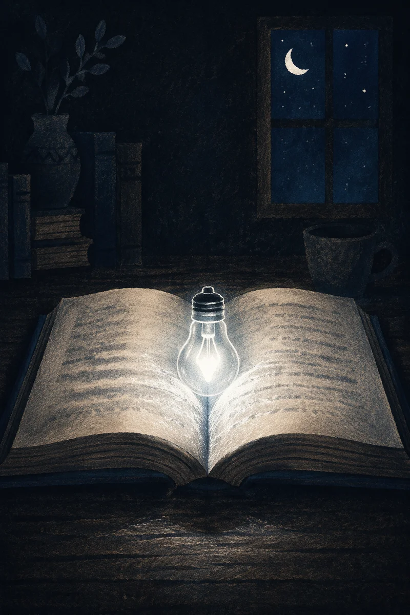 Open Book Illuminated with Wisdom Light