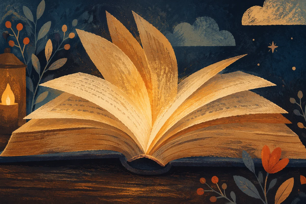 Glowing Open Book of Quiet Wisdom