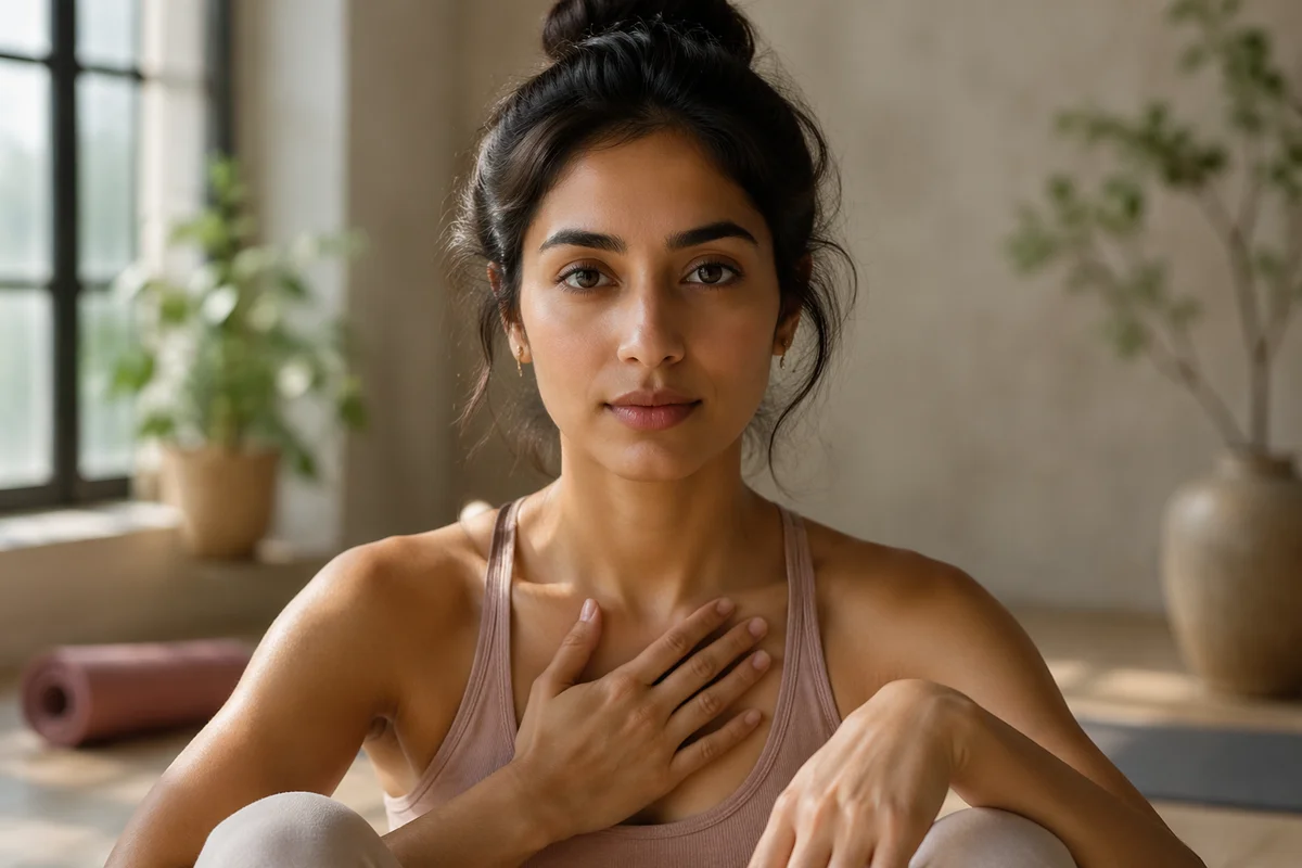 Calm Young Woman in Yoga Studio