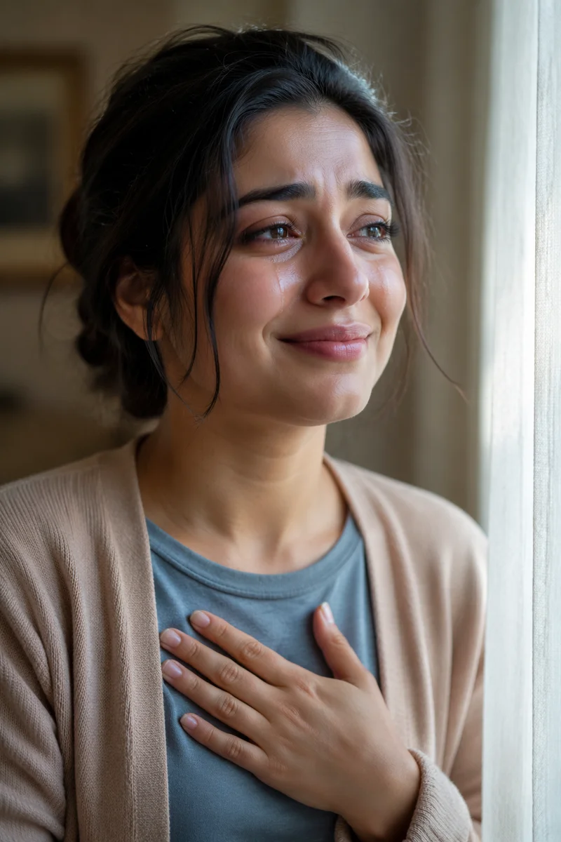 Tearful Woman in Quiet Morning Light