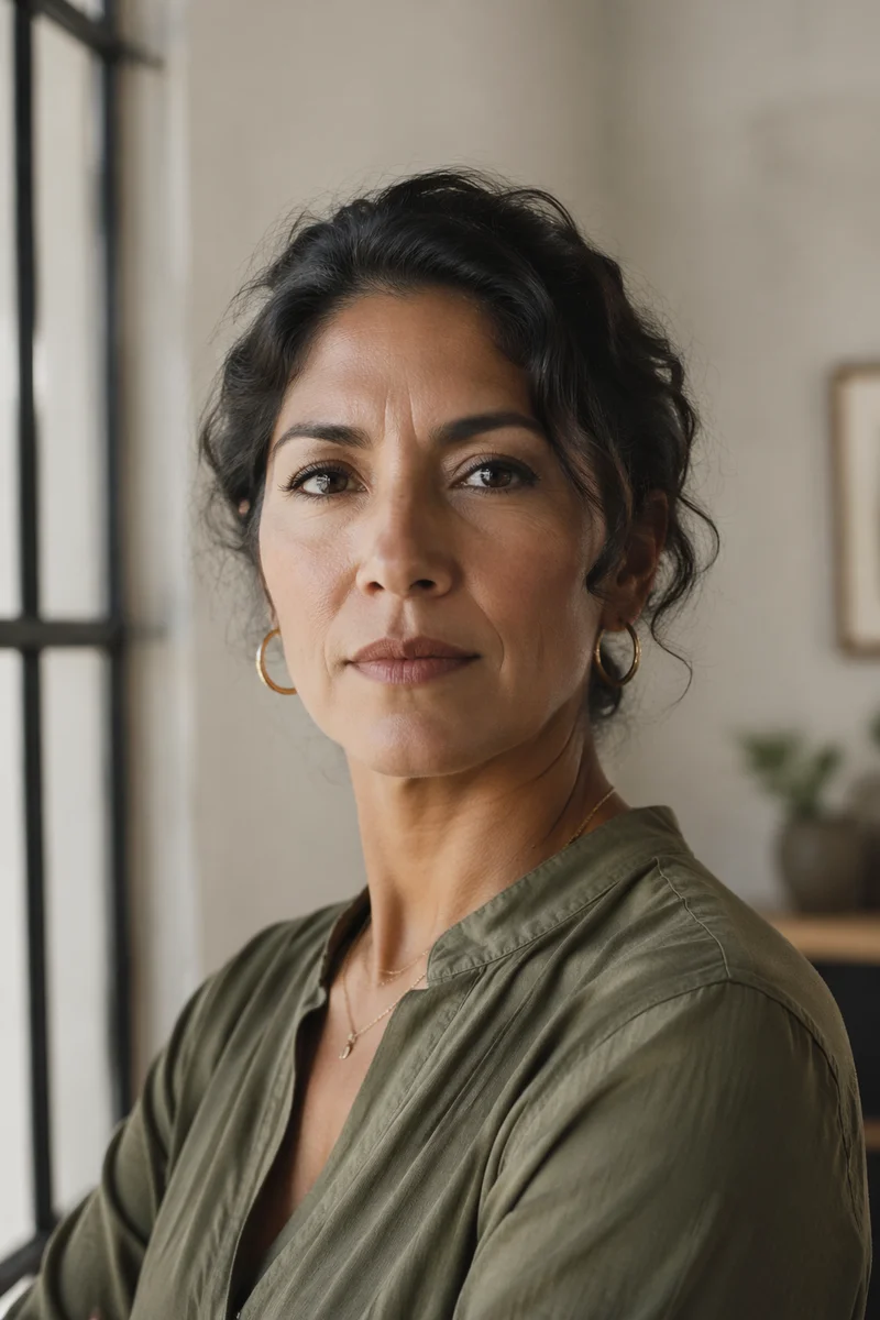 Determined Woman by Studio Window Portrait
