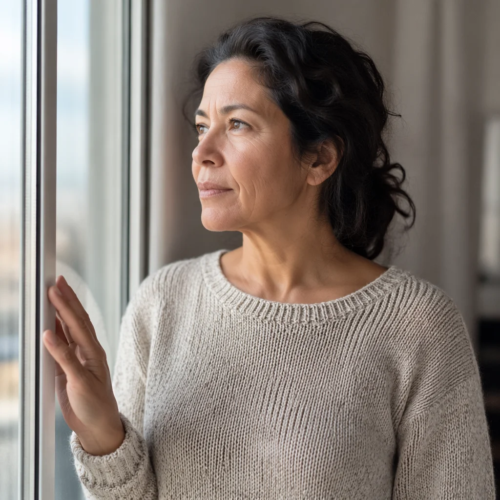 Thoughtful Woman by Apartment Window