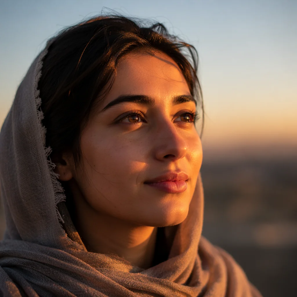 Hopeful Young Woman at Sunrise Close-Up