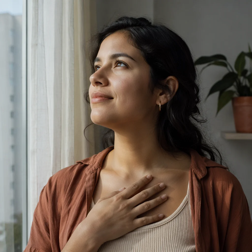 Hopeful Young Woman by Window Light