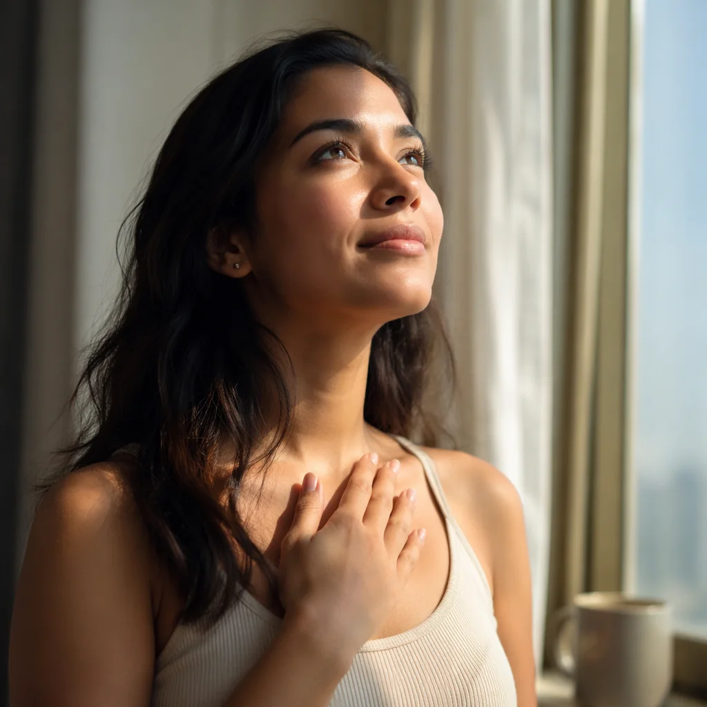 Hopeful Young Woman by Window Light