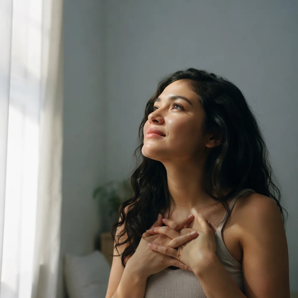 Hopeful Woman by Window in Morning Light
