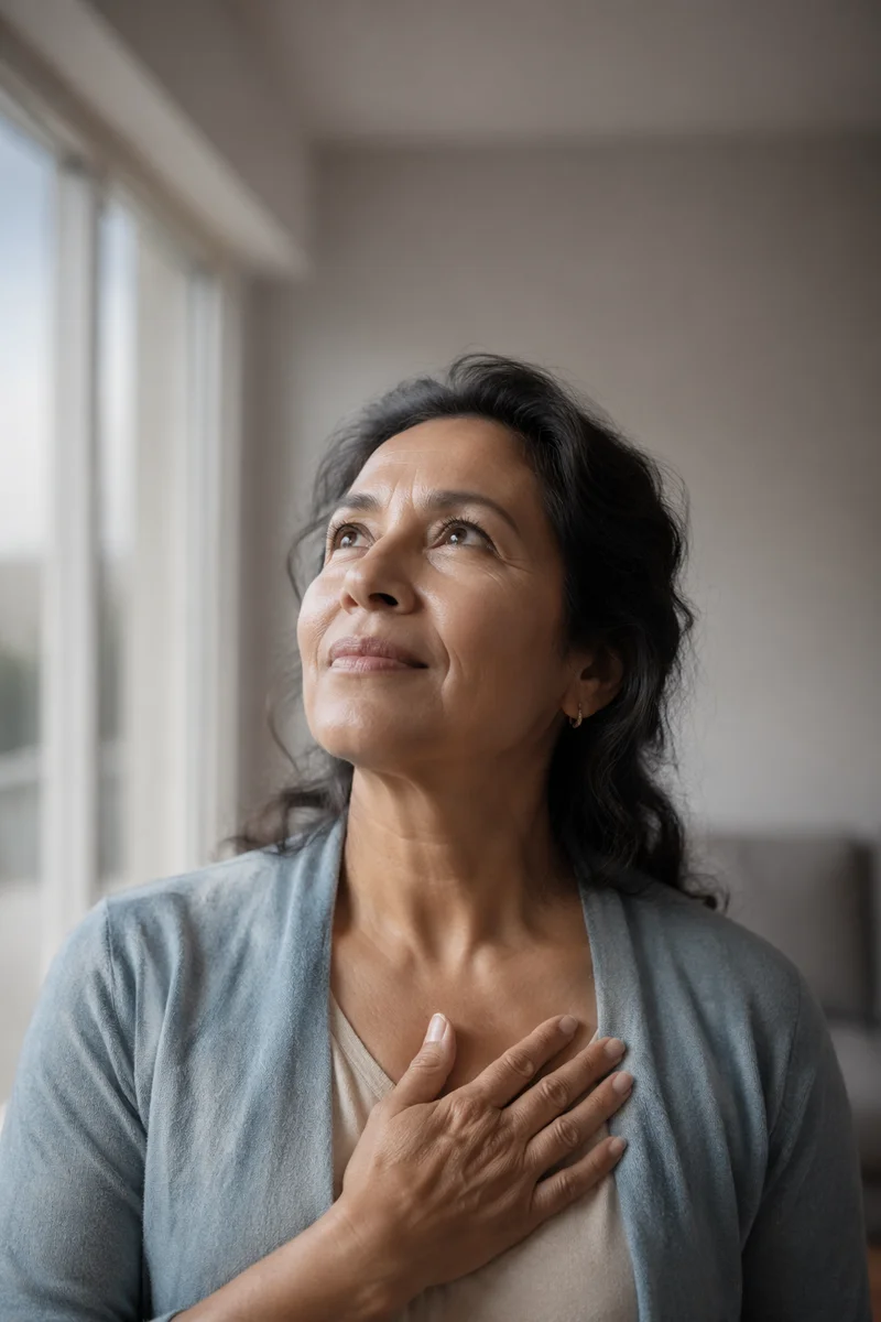 Hopeful Woman Looking Up by Window