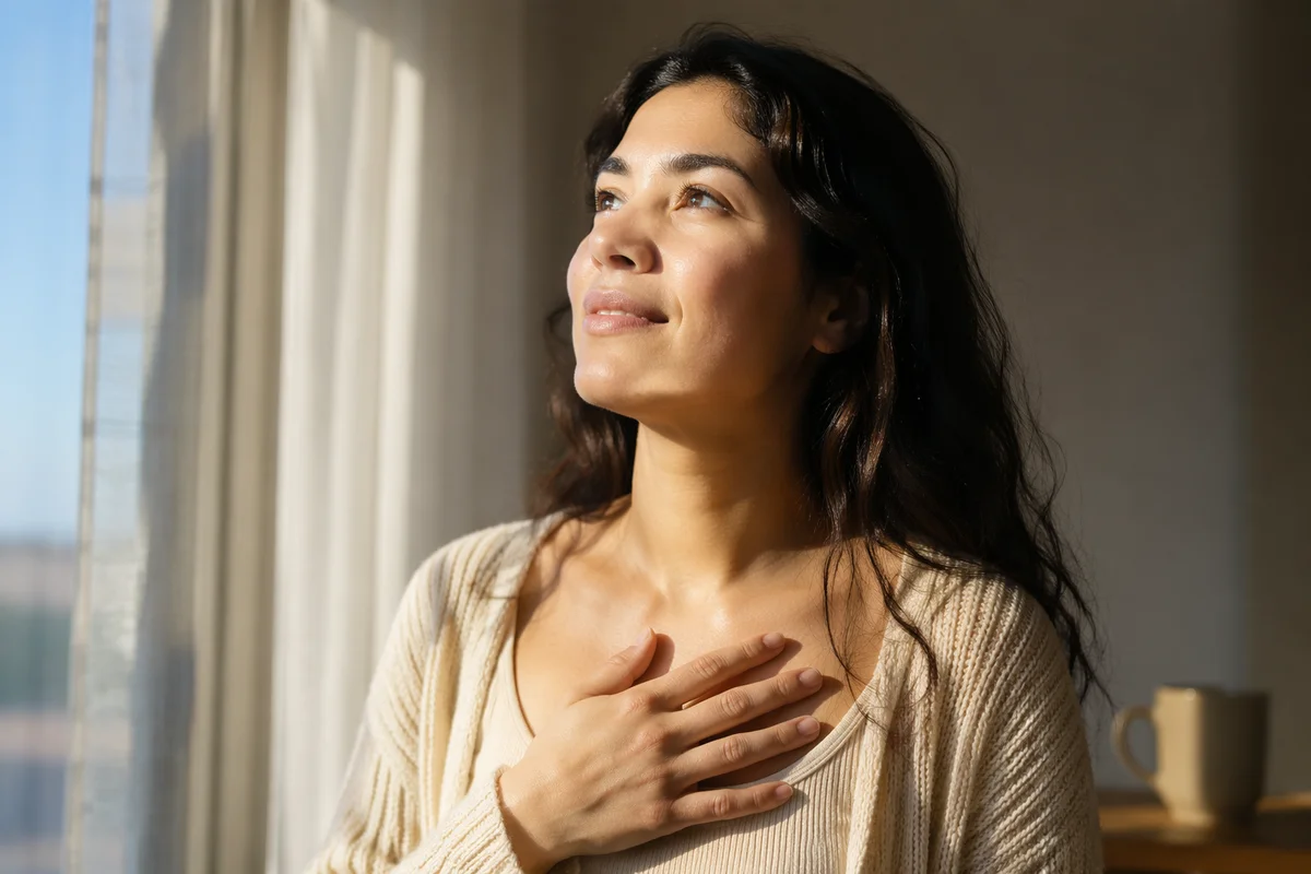 Hopeful Woman by Window in Morning Light