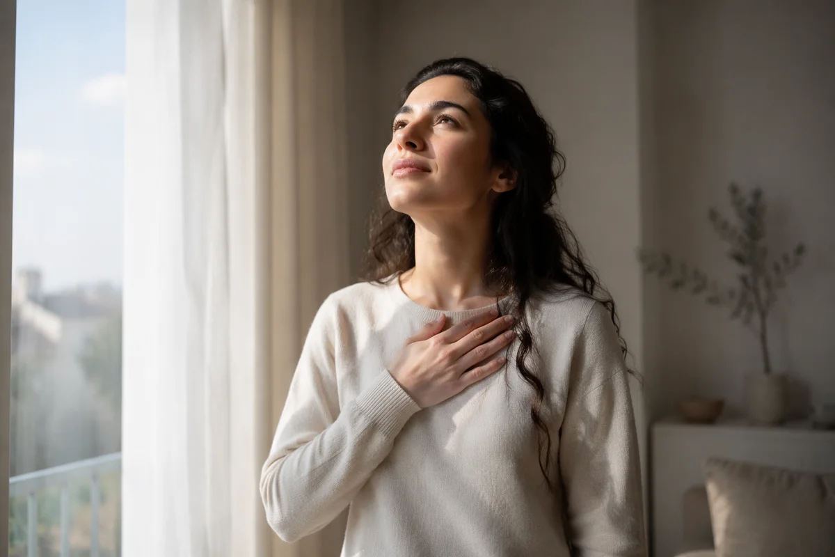 Hopeful Woman by Sunlit Window