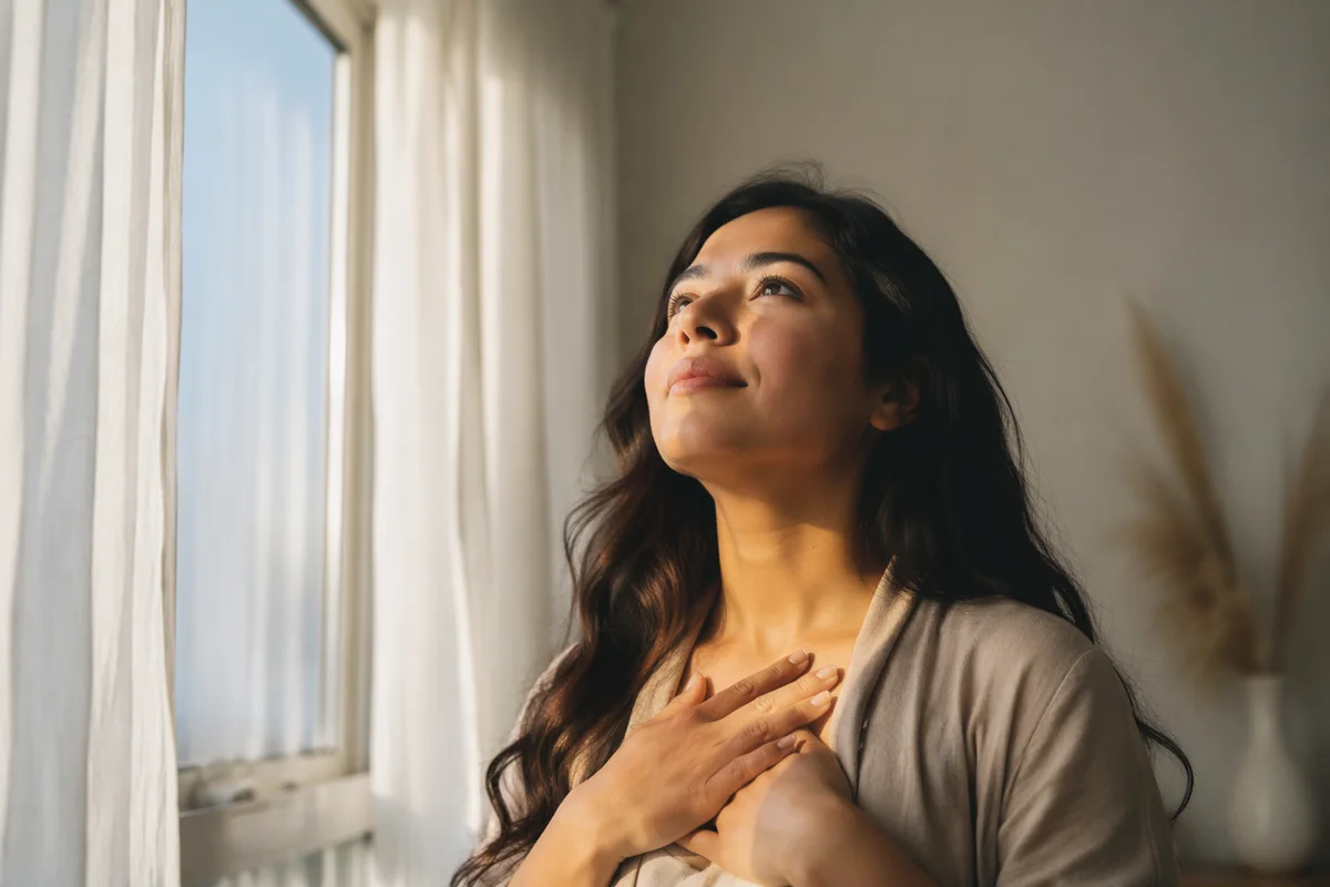 Hopeful Young Woman by Window Light