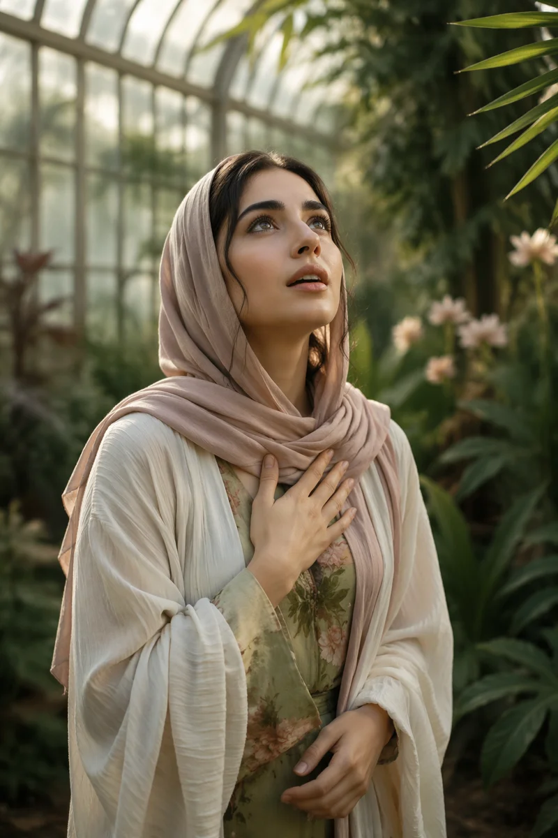 Awe-Struck Woman in Botanical Glasshouse