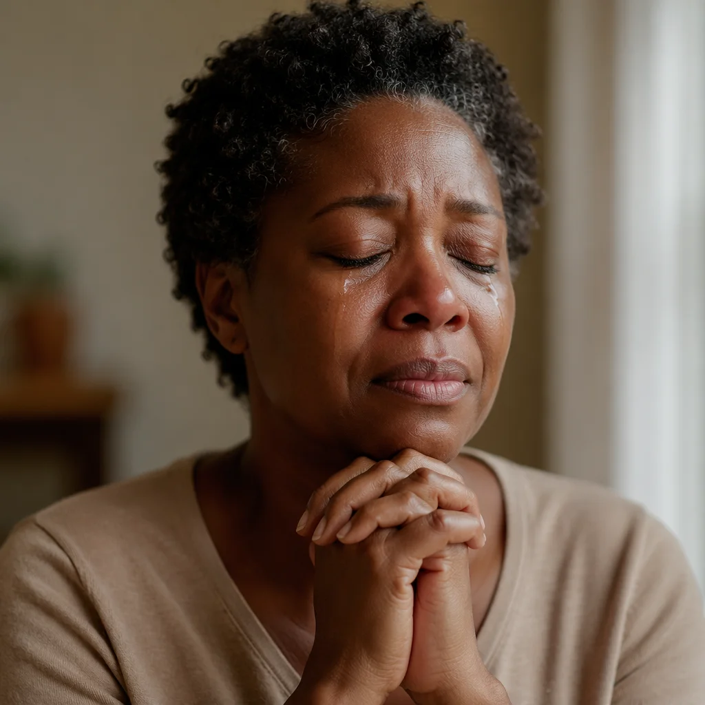 Emotional Close-Up of Woman Praying