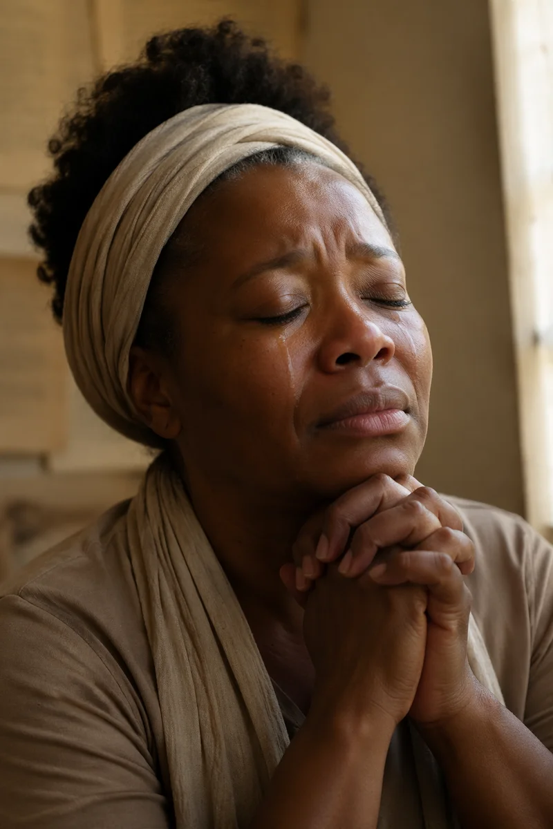 Close-Up Portrait of Praying Woman