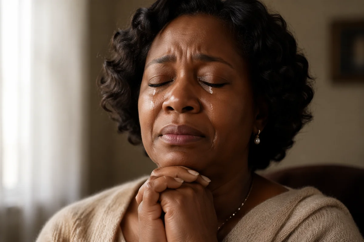 Emotional Close Up Portrait of Praying Woman