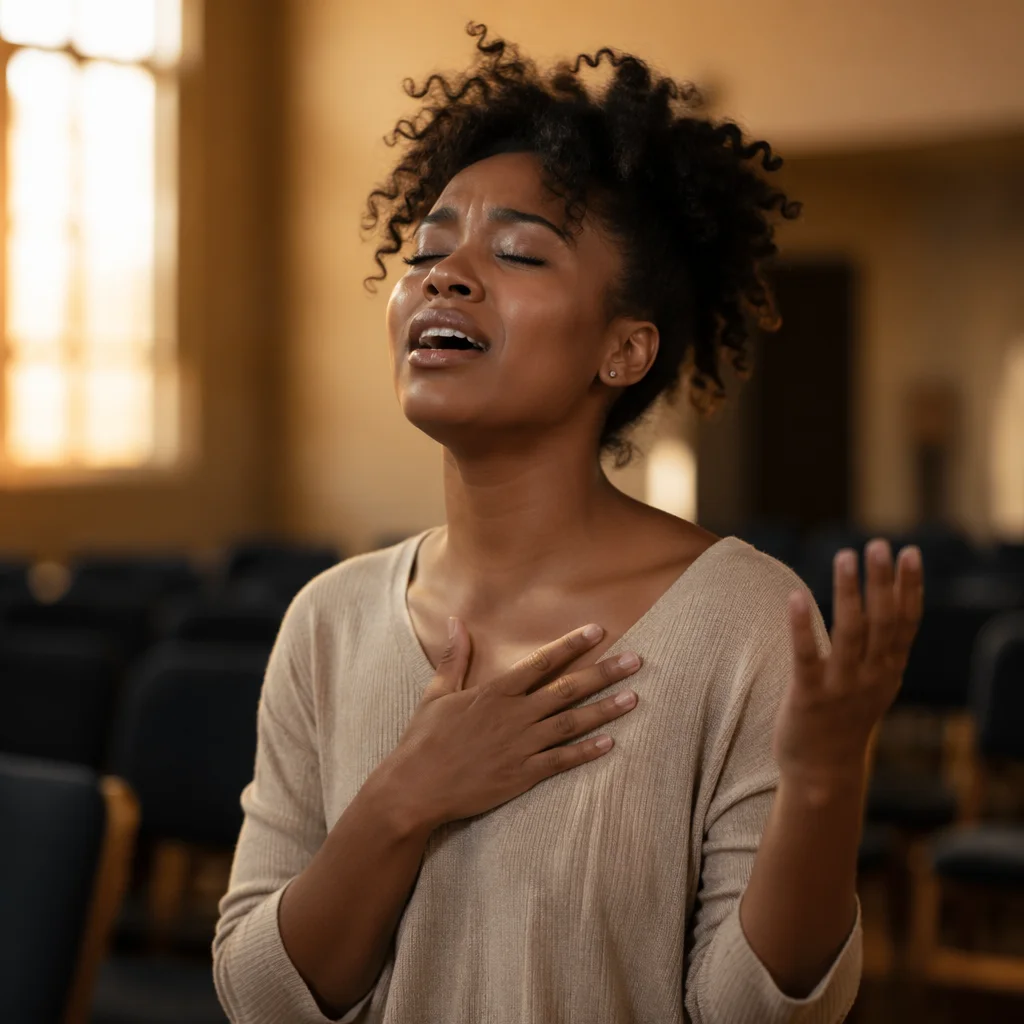 Emotional Woman Singing with Eyes Closed