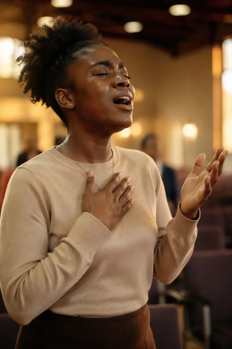 Young Woman Singing with Eyes Closed