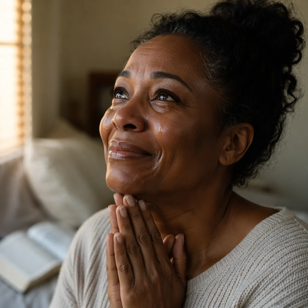 Joyful Woman With Tears by Window