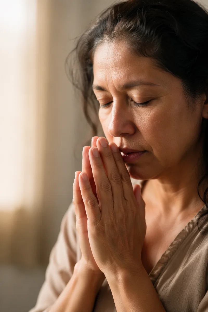 Close-Up Portrait of Woman in Prayer