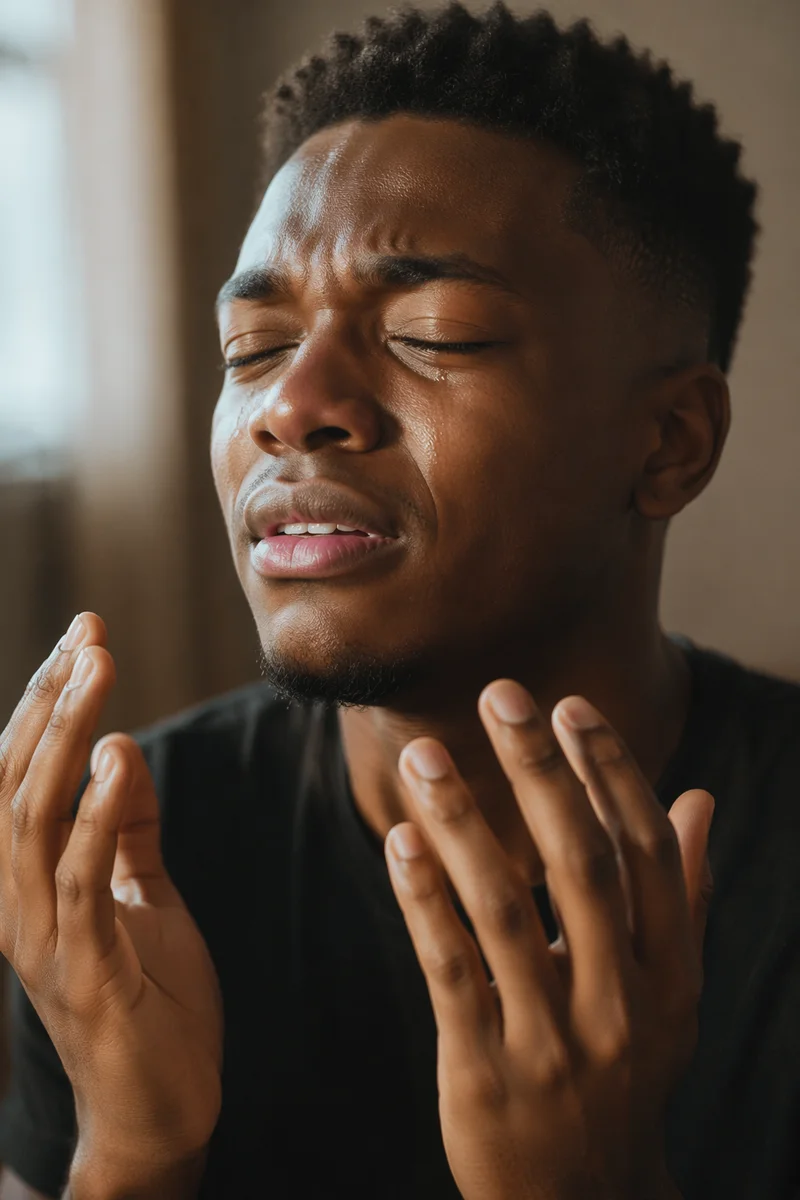 Emotional Close Up Portrait of Young Man