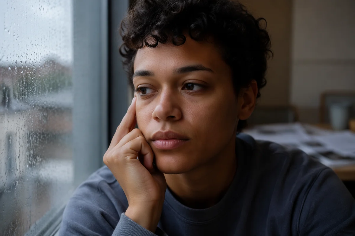 Thoughtful Young Adult by Rainy Window