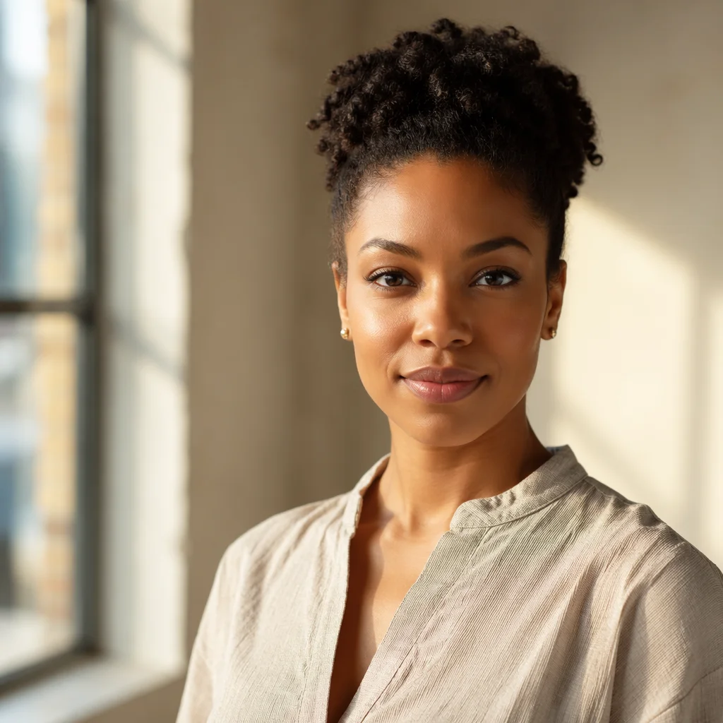 Confident Young Woman Headshot by Window