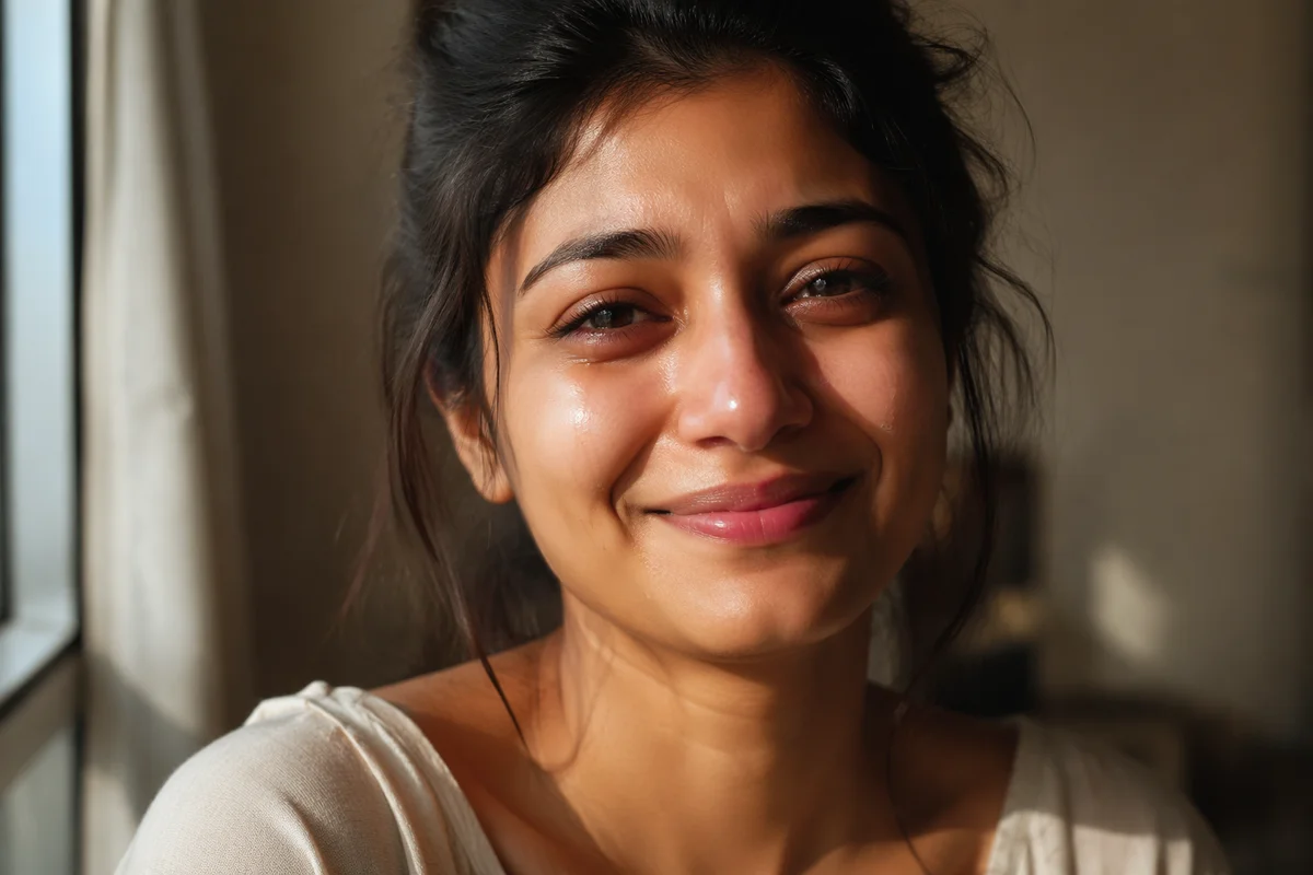 Young Woman with Happy Tears Close-Up
