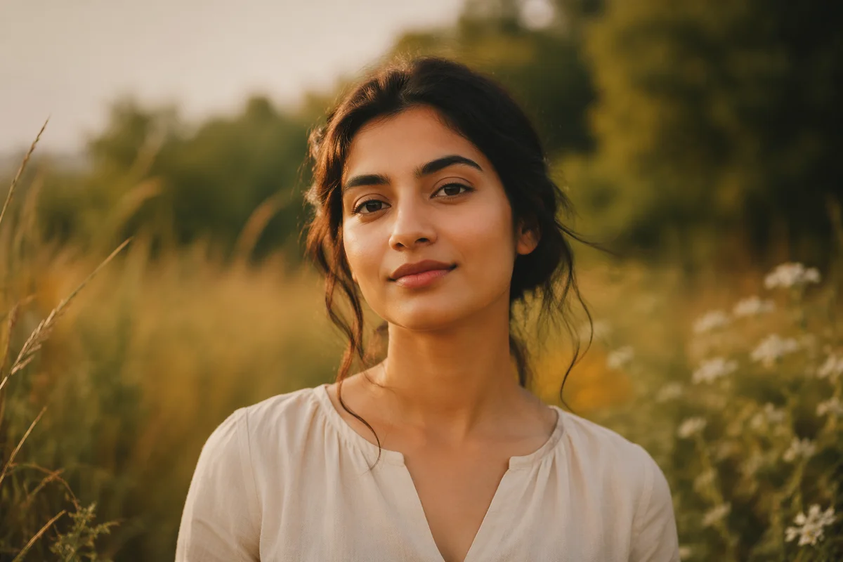 Serene Young Woman in Meadow Portrait