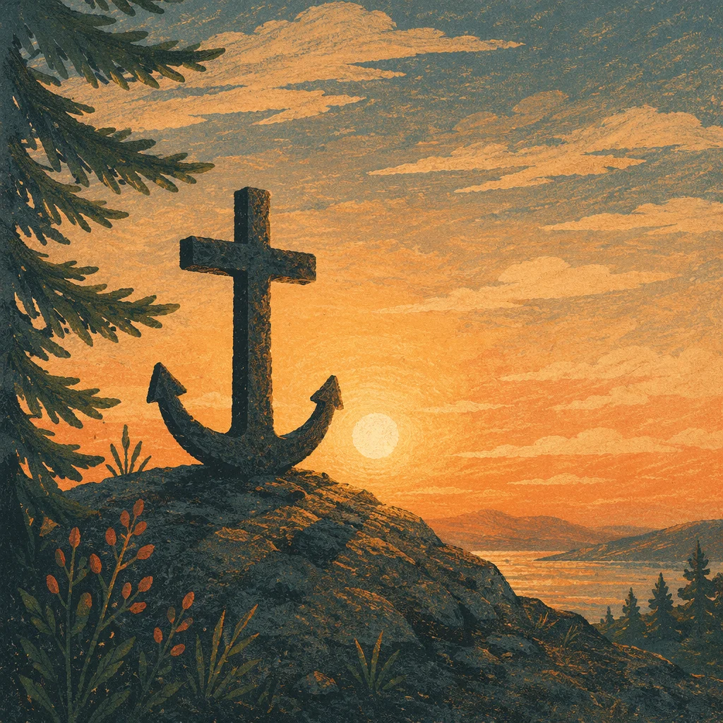 Anchor Cross Hope at Evergreen Sunset