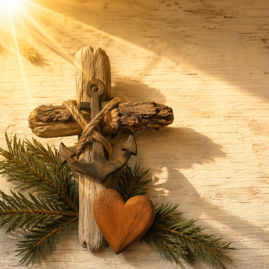 Driftwood Cross and Anchor Hope Symbol