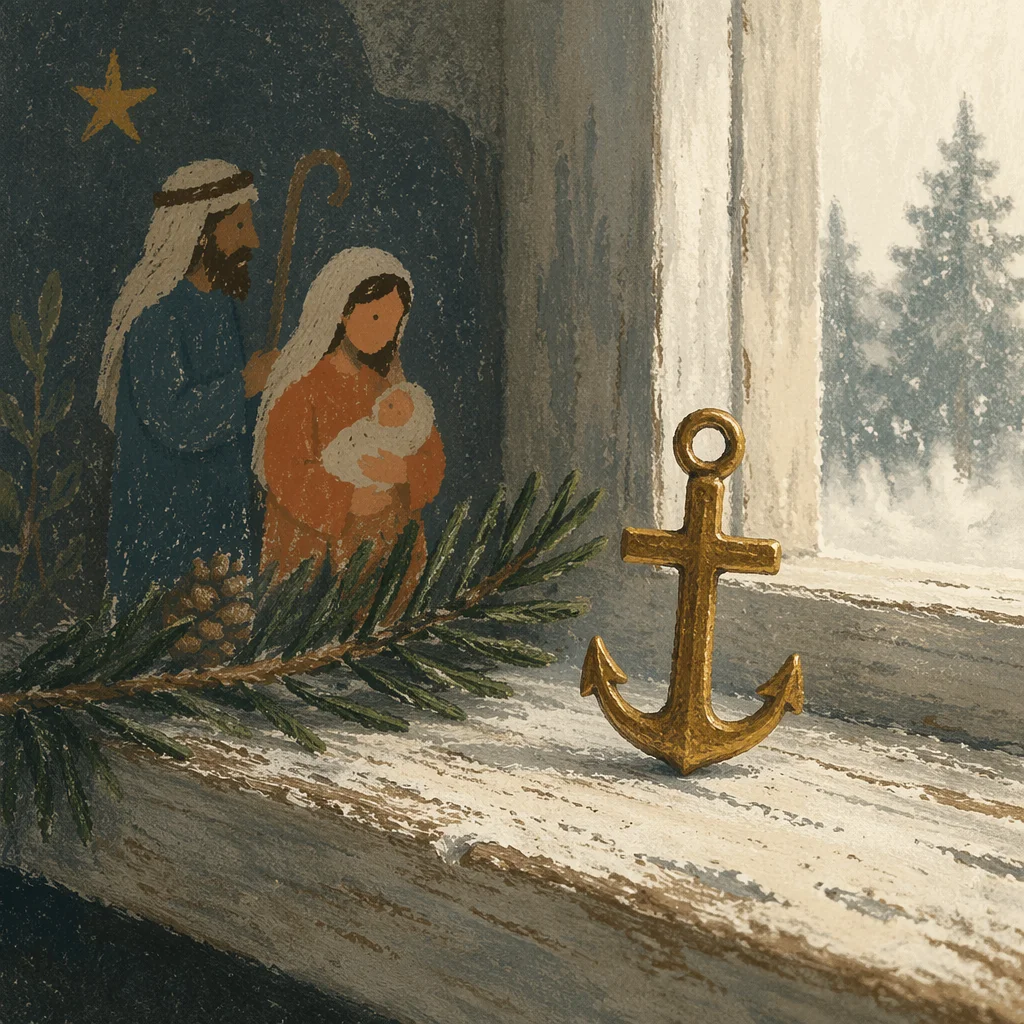 Brass Anchor Cross with Evergreen Hope