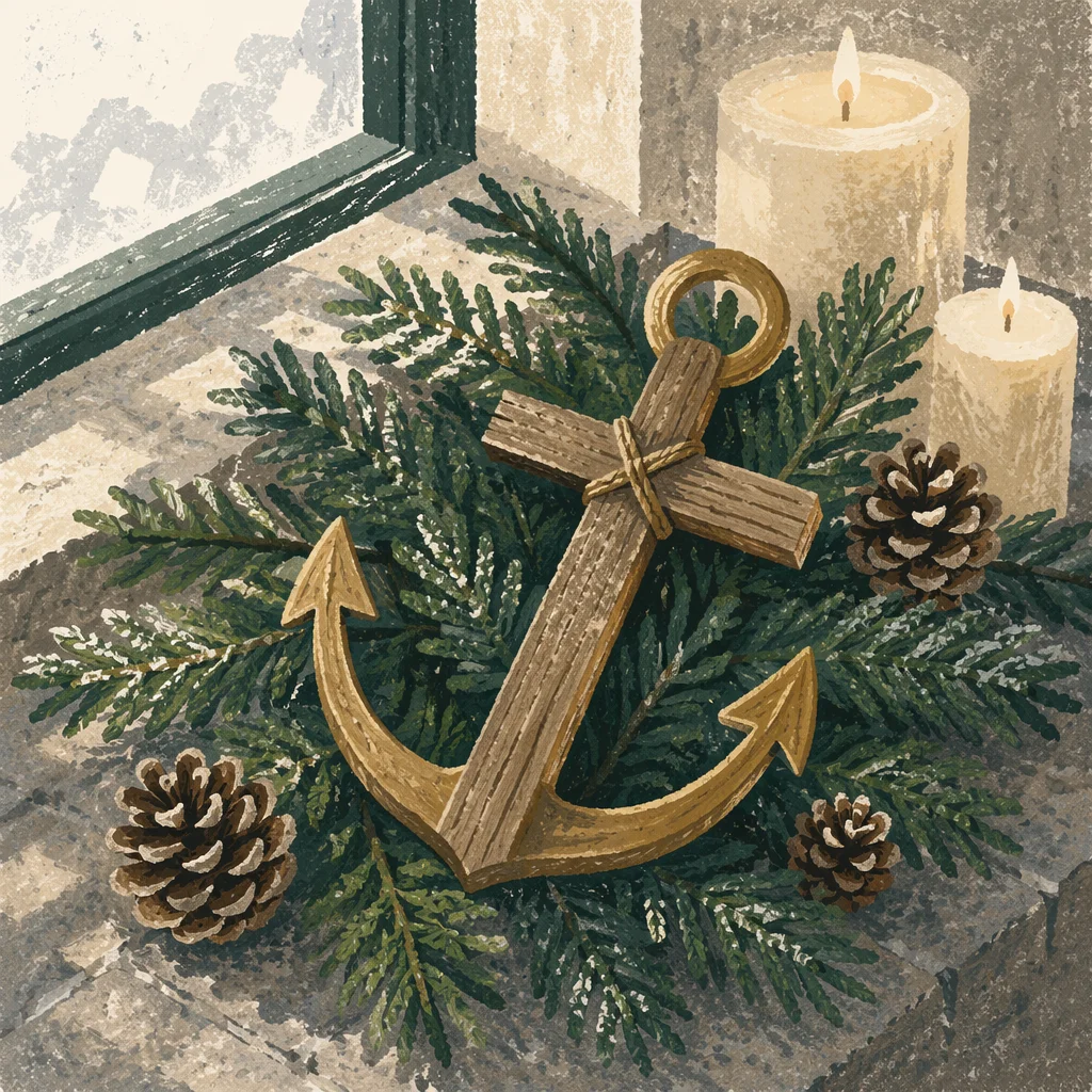 Anchor Cross Hope Symbol with Evergreen