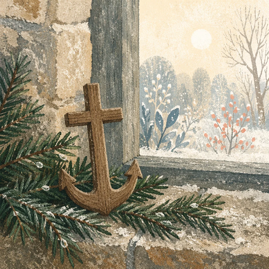 Wooden Anchor Cross Hope Among Evergreens