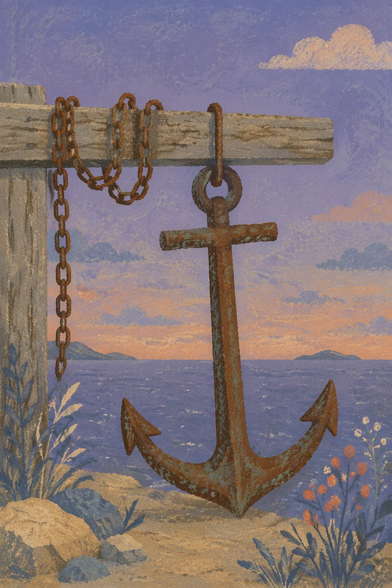 Anchor Cross Hope by Twilight Sea