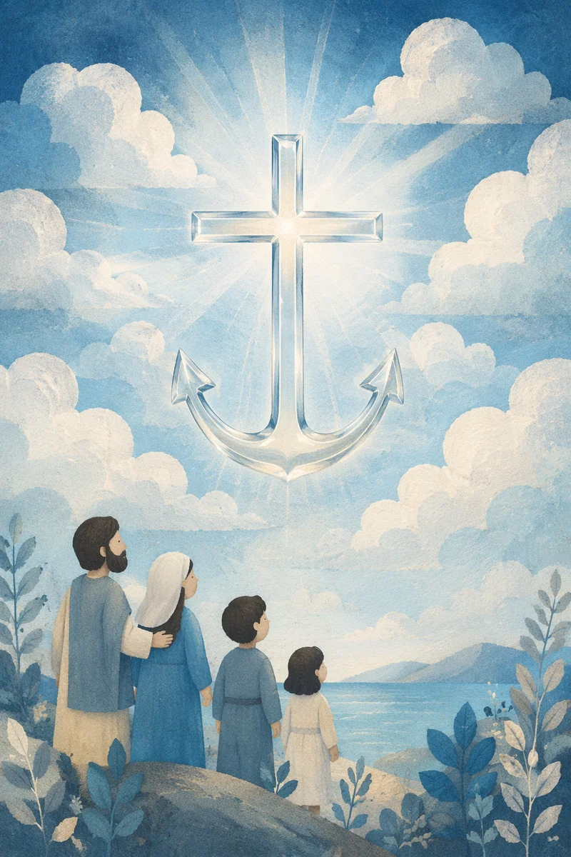 Glass Anchor Cross Hope in Heavenly Clouds