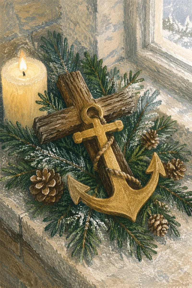 Evergreen Anchor Cross Hope Still Life