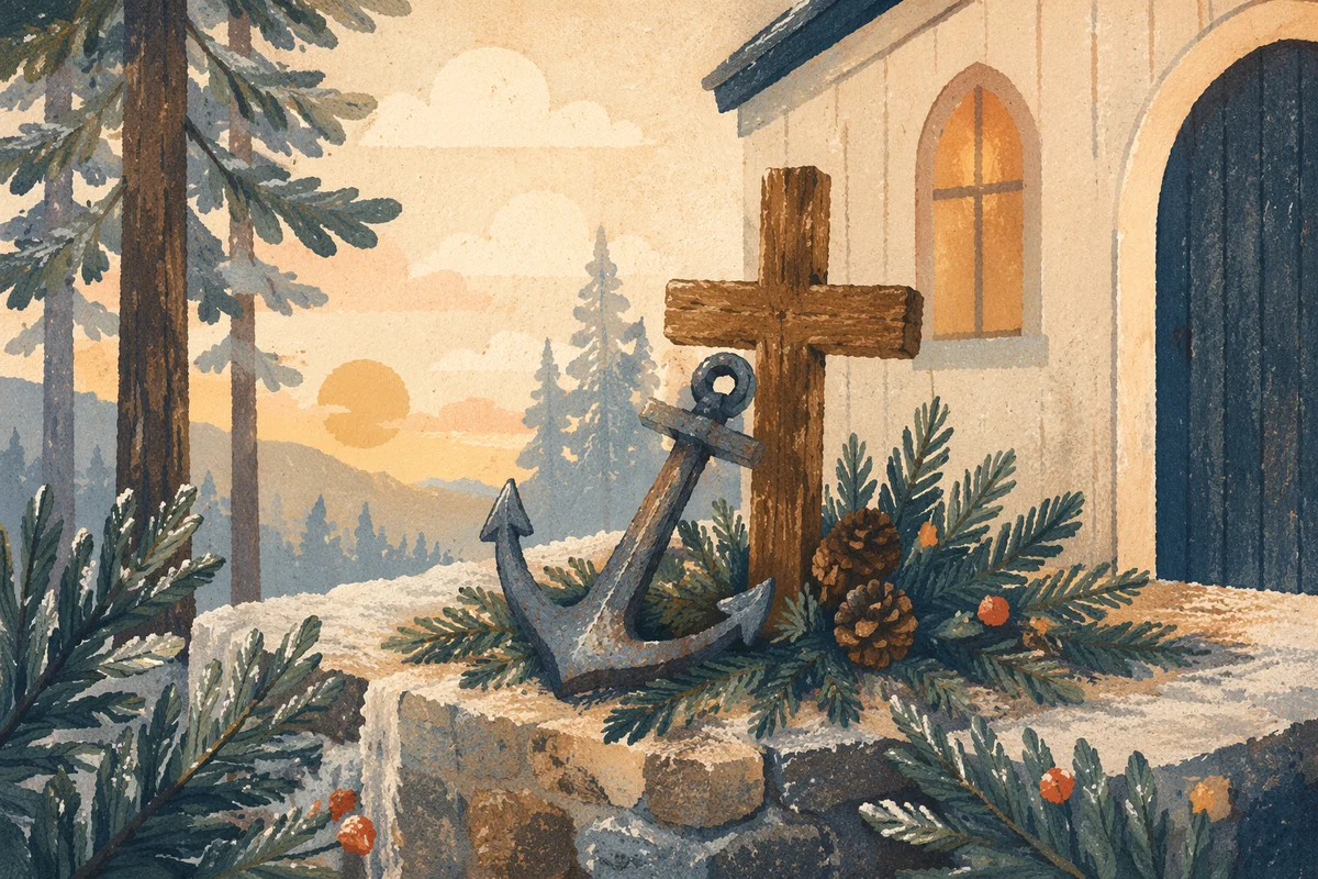 Anchor and Cross in Evergreen Winter Hope