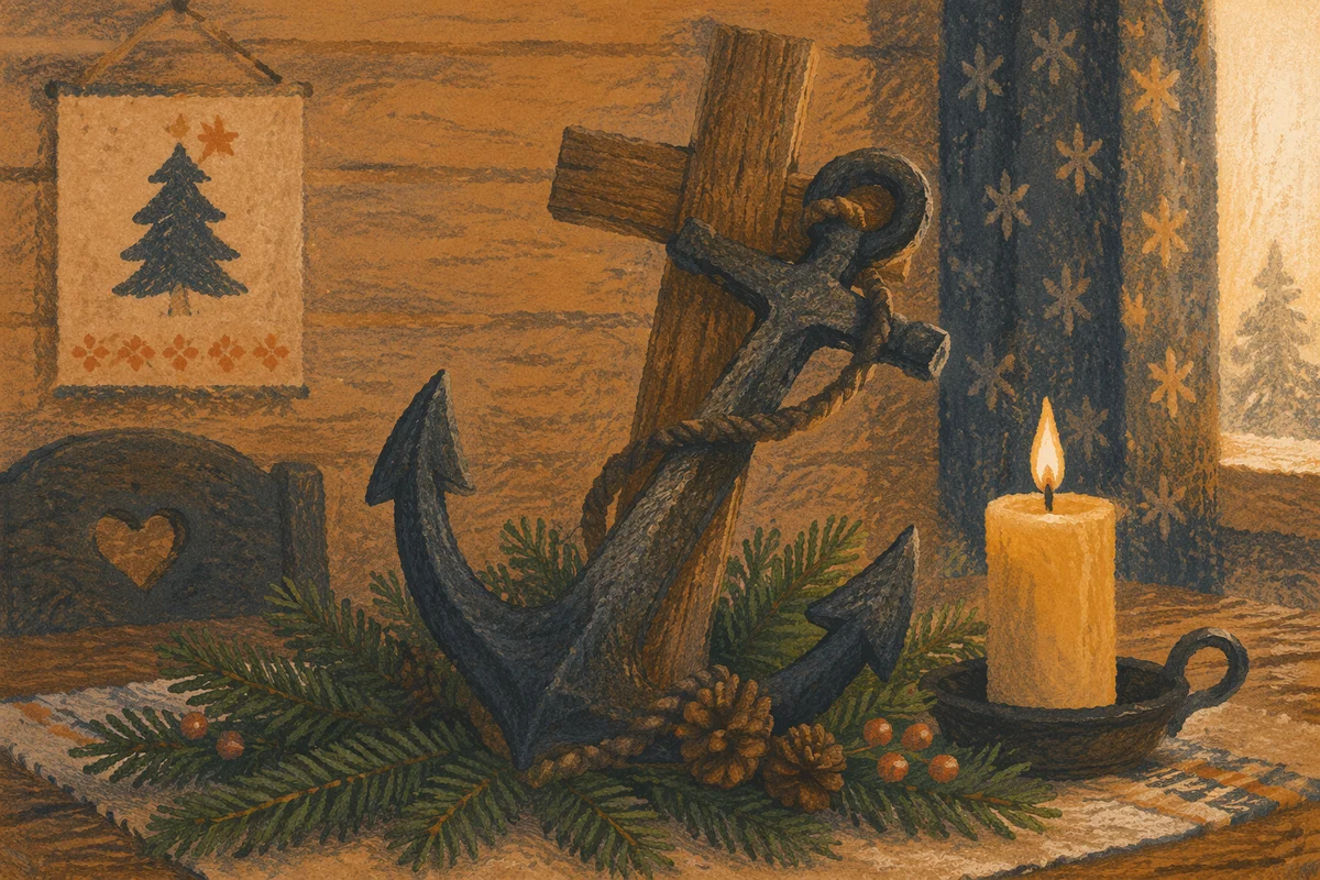 Anchor and Cross on Evergreen Boughs