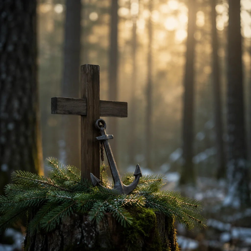 Anchor and Cross Hope in Evergreen Forest
