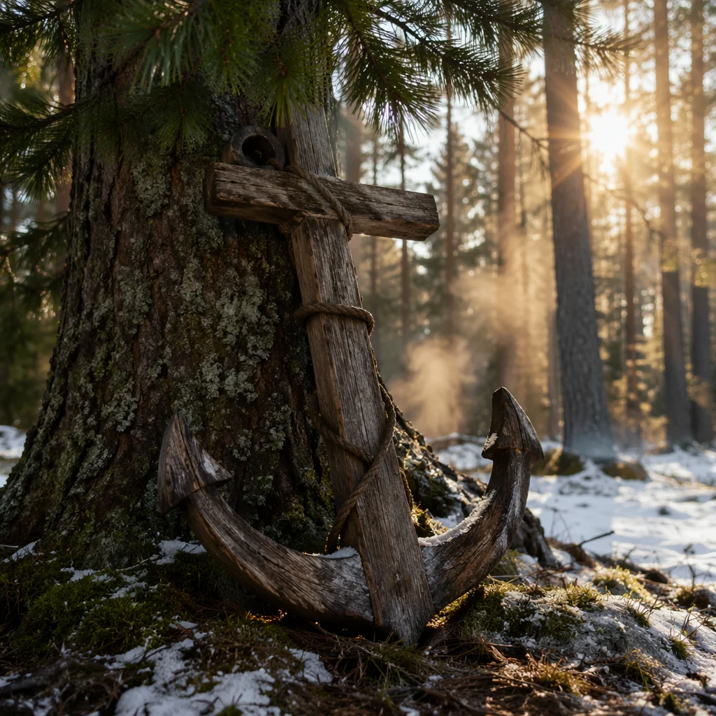 Evergreen Anchor Cross of Winter Hope