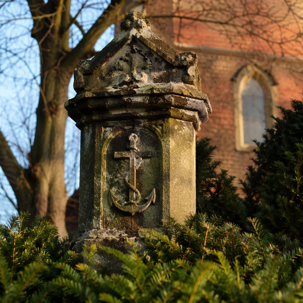 Weathered Anchor Cross Monument in Churchyard